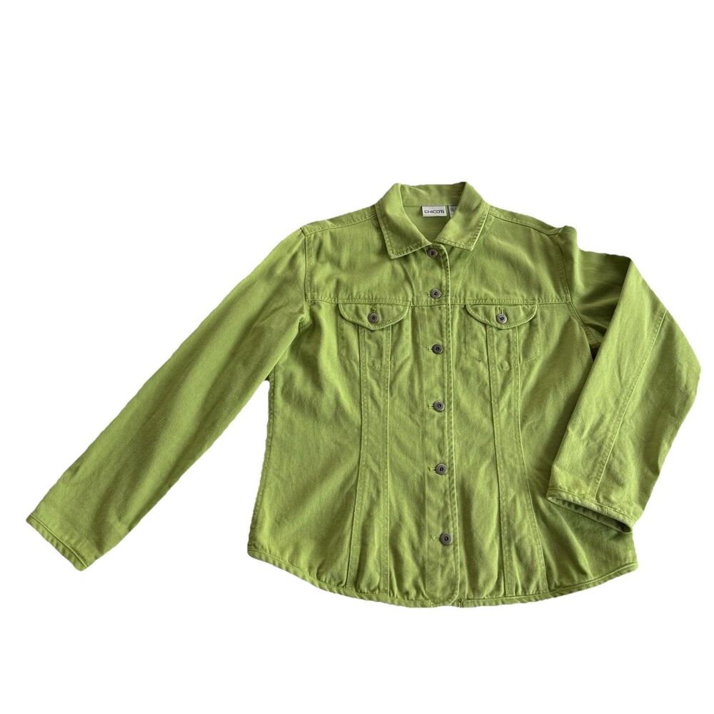 Chicos Women's 1 Jean Jacket Canvas Green Long Sleeves 100% Cotton M/8